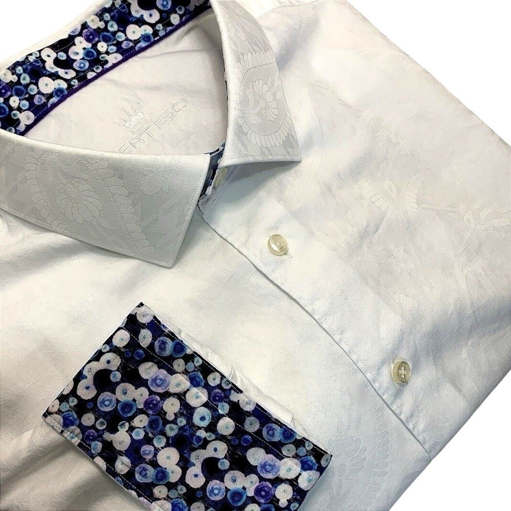 Bertigo Button Up Long Sleeve Shirt White Flip Cuffs Mens XL (no size tag *Read)
